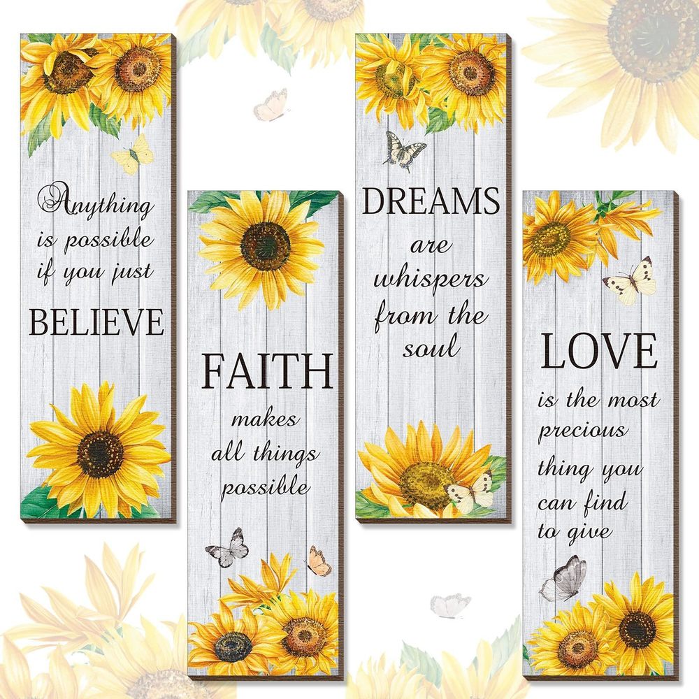4 Pcs Sunflower Wall Decor Inspirational Sunflower Kitchen Decor And🐬